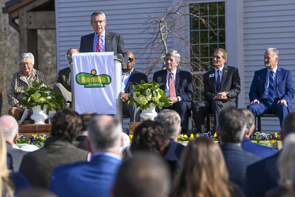 CEO Mike Sutterer speaks to the crowd gathered for the ribbon cutting in Opelika. Photo by Julie Bennet.