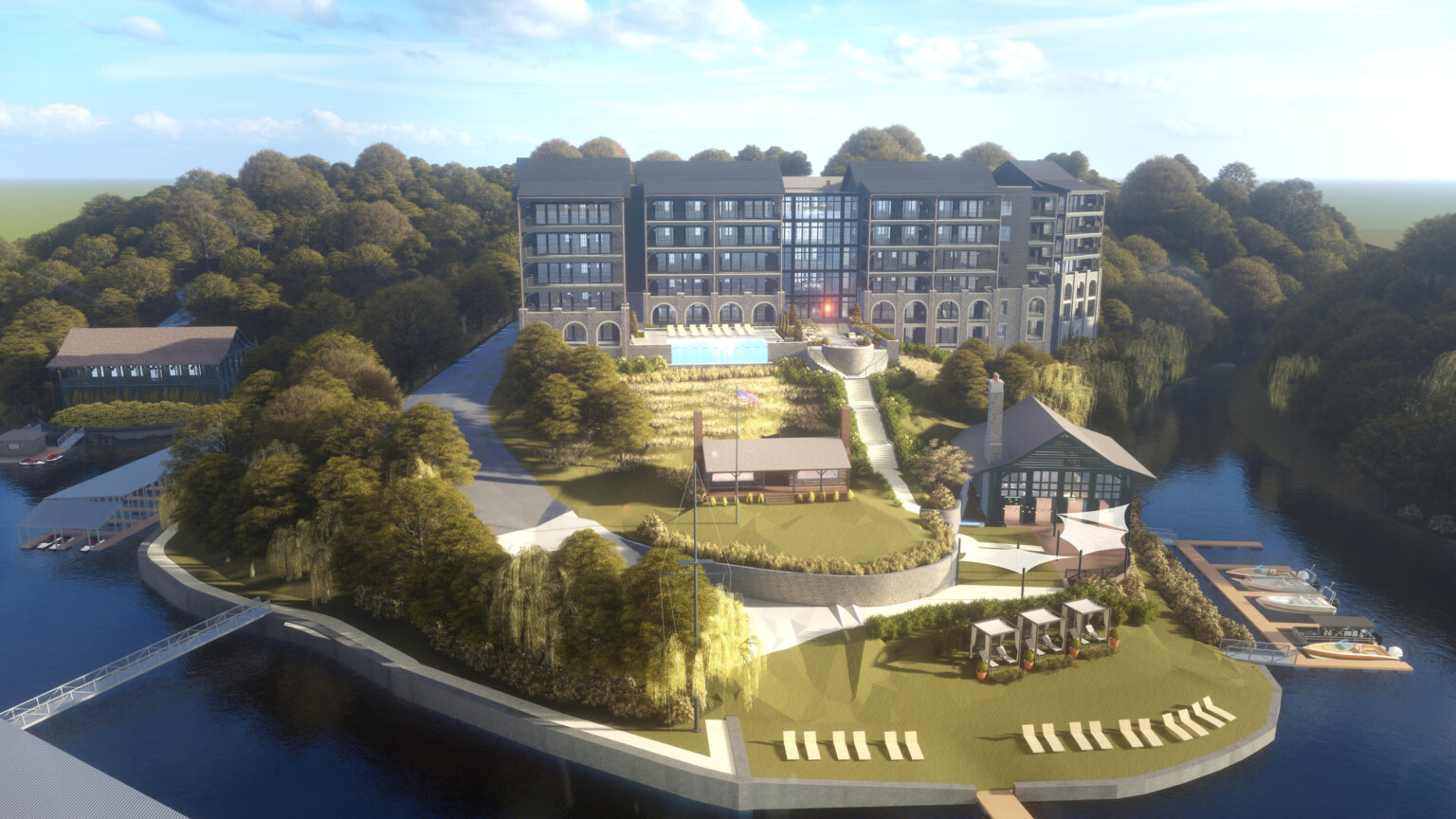 Luxury condos overlooking Lake Tuscaloosa under construction