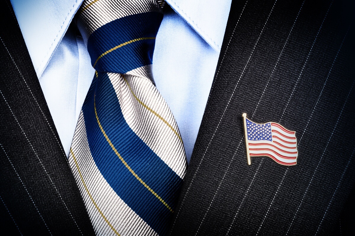 Business man with American Flag on lapel